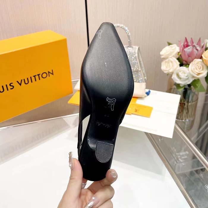 Louis Vuitton LV Women Sparkle Slingback Pump Black Calf Leather Elasticized 6.5 Cm Heel