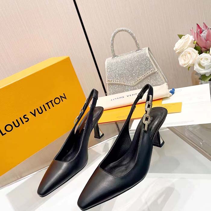 Louis Vuitton LV Women Sparkle Slingback Pump Black Calf Leather Elasticized 6.5 Cm Heel