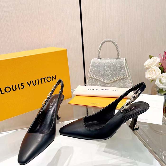 Louis Vuitton LV Women Sparkle Slingback Pump Black Calf Leather Elasticized 6.5 Cm Heel