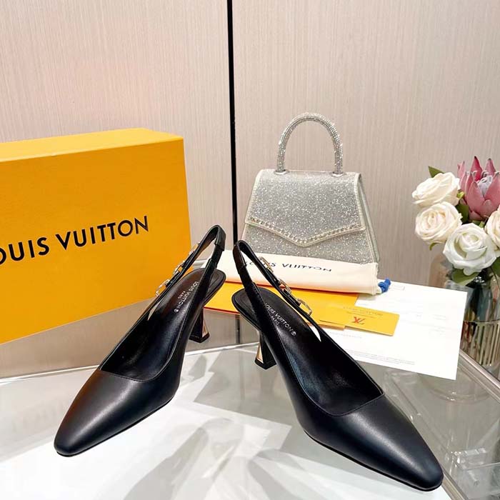 Louis Vuitton LV Women Sparkle Slingback Pump Black Calf Leather Elasticized 6.5 Cm Heel