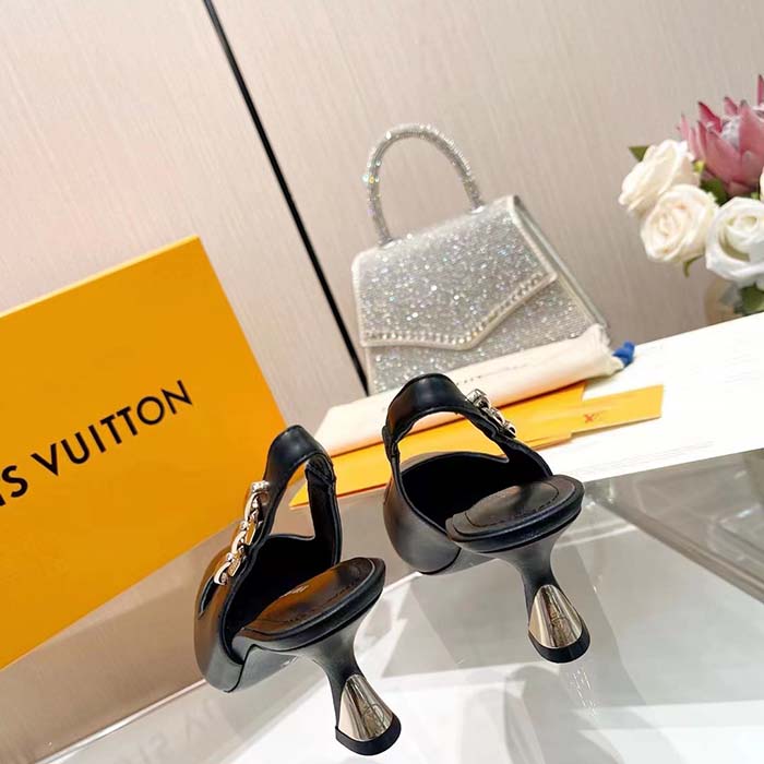 Louis Vuitton LV Women Sparkle Slingback Pump Black Calf Leather Elasticized 6.5 Cm Heel