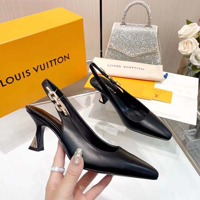 Louis Vuitton LV Women Sparkle Slingback Pump Black Calf Leather Elasticized 6.5 Cm Heel