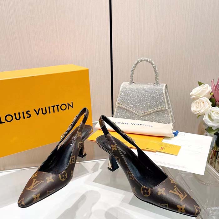 Louis Vuitton LV Women Sparkle Slingback Pump Brown Monogram Flower Canvas