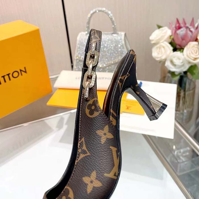Louis Vuitton LV Women Sparkle Slingback Pump Brown Monogram Flower Canvas