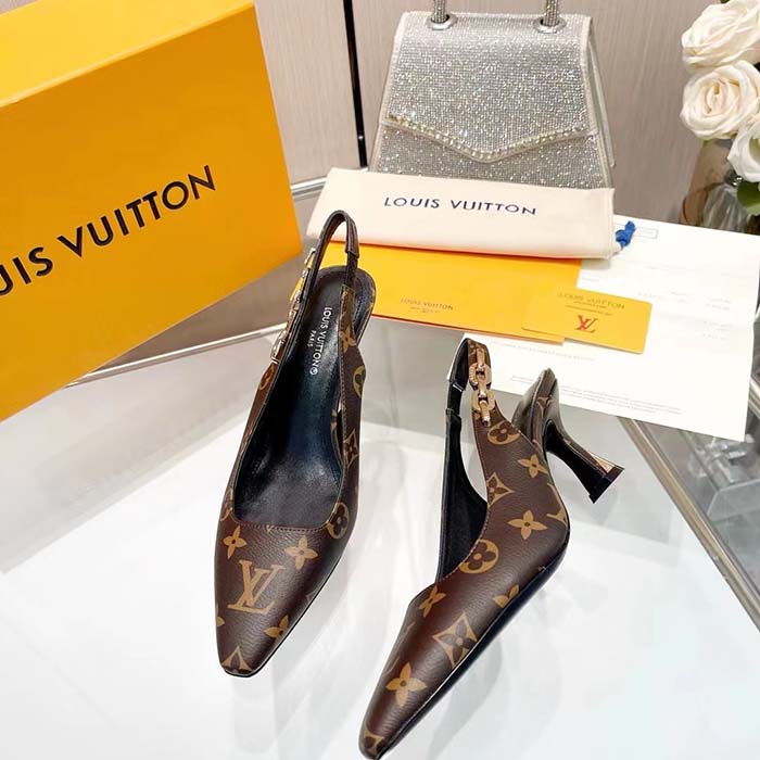Louis Vuitton LV Women Sparkle Slingback Pump Brown Monogram Flower Canvas