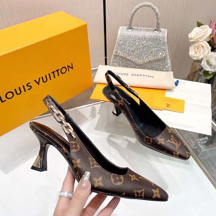 Louis Vuitton LV Women Sparkle Slingback Pump Brown Monogram Flower Canvas