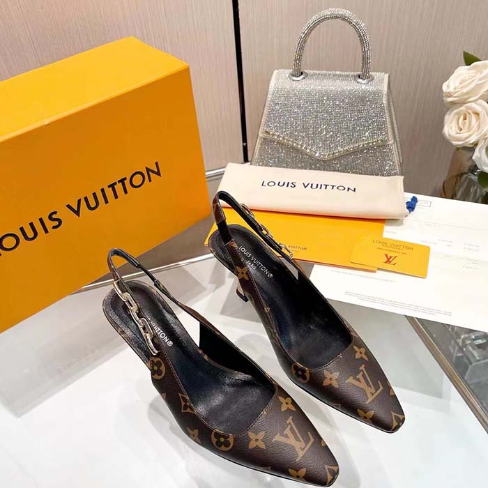 Louis Vuitton LV Women Sparkle Slingback Pump Brown Monogram Flower Canvas
