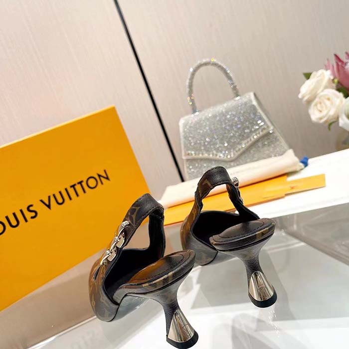 Louis Vuitton LV Women Sparkle Slingback Pump Brown Monogram Flower Canvas