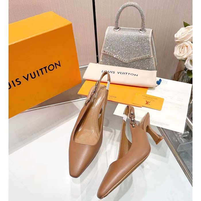 Louis Vuitton LV Women Sparkle Slingback Pump Sandy Calf Leather Elasticized 6.5 Cm Heel