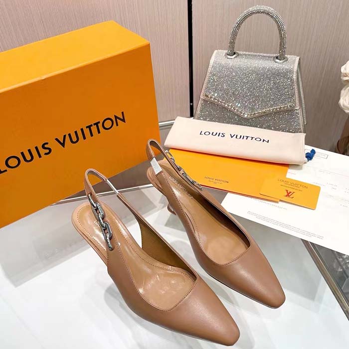 Louis Vuitton LV Women Sparkle Slingback Pump Sandy Calf Leather Elasticized 6.5 Cm Heel