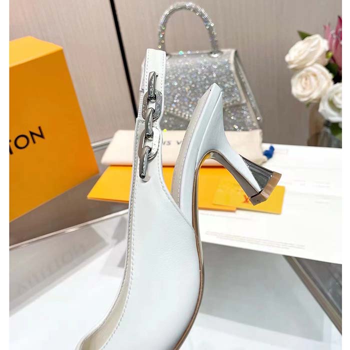 Louis Vuitton LV Women Sparkle Slingback Pump White Calf Leather Elasticized 6.5 Cm Heel