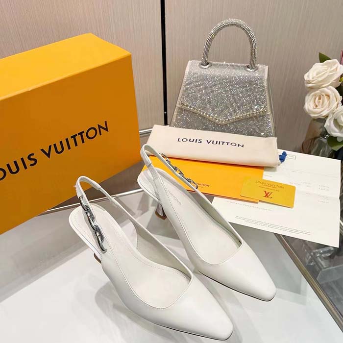 Louis Vuitton LV Women Sparkle Slingback Pump White Calf Leather Elasticized 6.5 Cm Heel