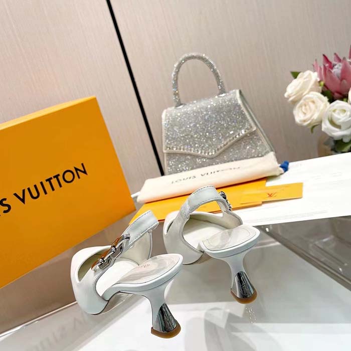 Louis Vuitton LV Women Sparkle Slingback Pump White Calf Leather Elasticized 6.5 Cm Heel