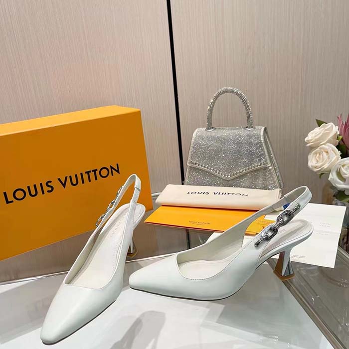 Louis Vuitton LV Women Sparkle Slingback Pump White Calf Leather Elasticized 6.5 Cm Heel