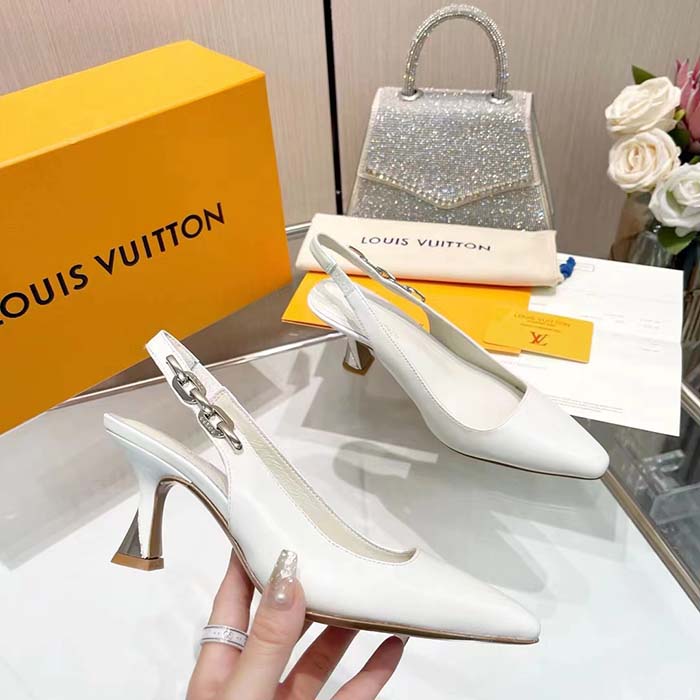 Louis Vuitton LV Women Sparkle Slingback Pump White Calf Leather Elasticized 6.5 Cm Heel