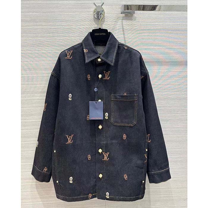 Louis Vuitton Men LV RUNWAY Embroidered Denim Overshirt Oversized Fit Indigo Cotton 1AFHVF