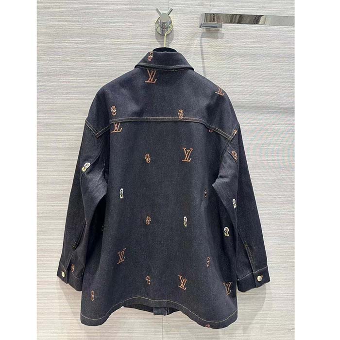 Louis Vuitton Men LV RUNWAY Embroidered Denim Overshirt Oversized Fit Indigo Cotton 1AFHVF