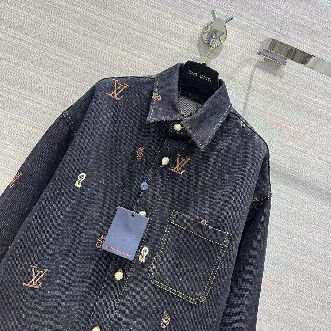 Louis Vuitton Men LV RUNWAY Embroidered Denim Overshirt Oversized Fit Indigo Cotton 1AFHVF