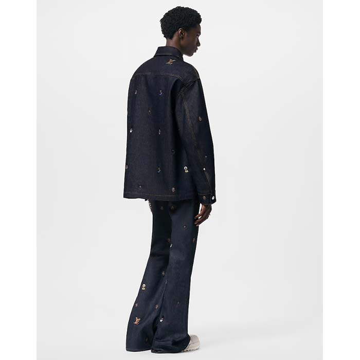 Louis Vuitton Men LV RUNWAY Embroidered Denim Overshirt Oversized Fit Indigo Cotton 1AFHVF