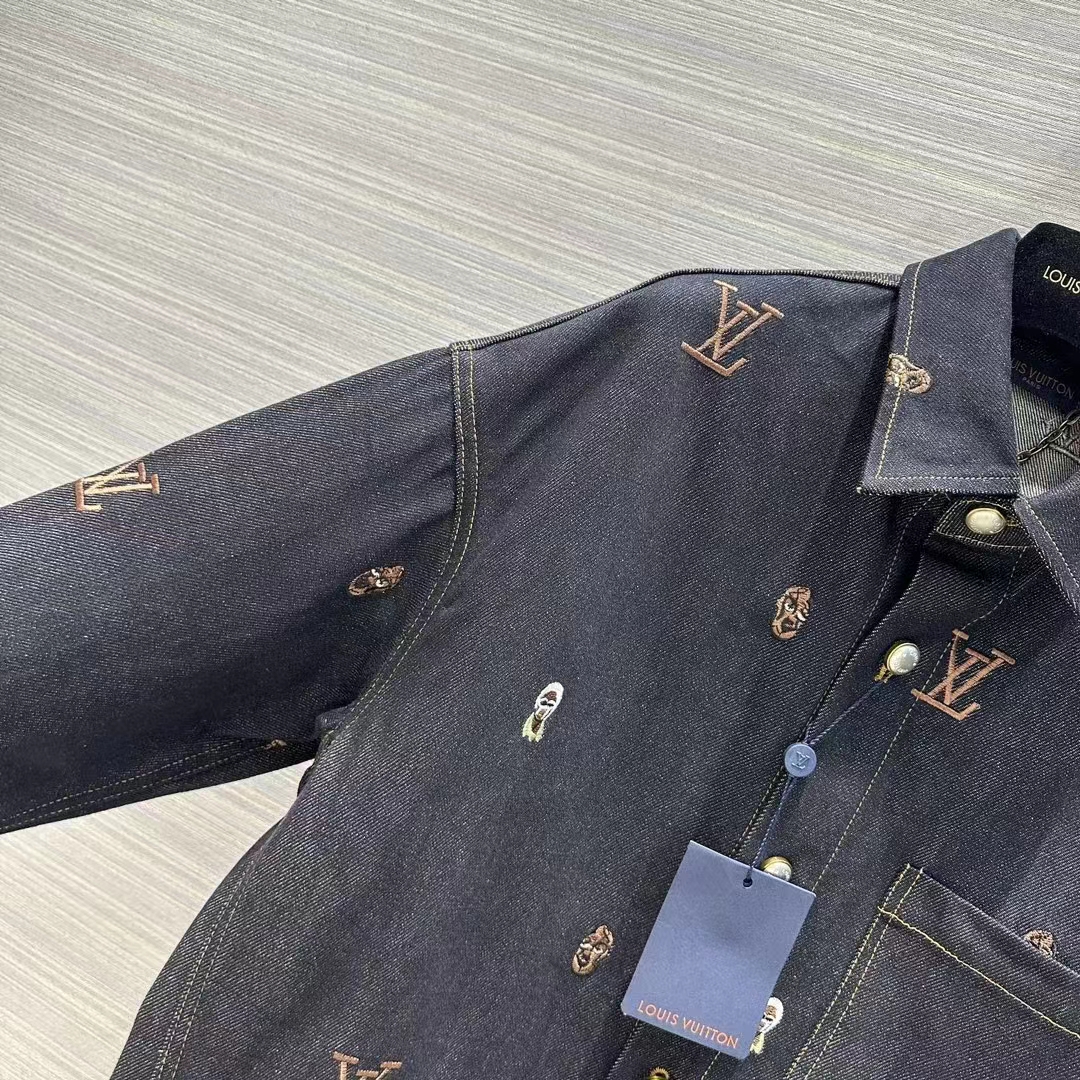 Louis Vuitton Men LV RUNWAY Embroidered Denim Overshirt Oversized Fit Indigo Cotton 1AFHVF