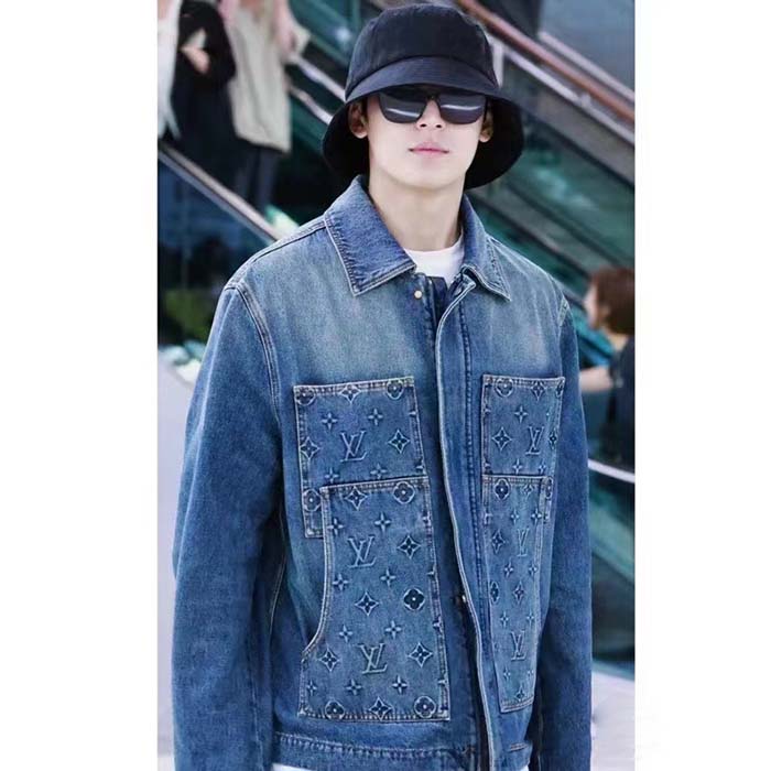 Louis Vuitton Men LV Workwear Denim Jacket Regular Fit Monogram Indigo Cotton 1ABJ7A
