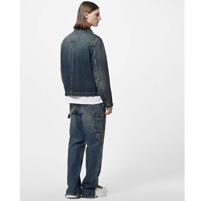 Louis Vuitton Men LV Workwear Denim Jacket Regular Fit Monogram Indigo Cotton 1ABJ7A