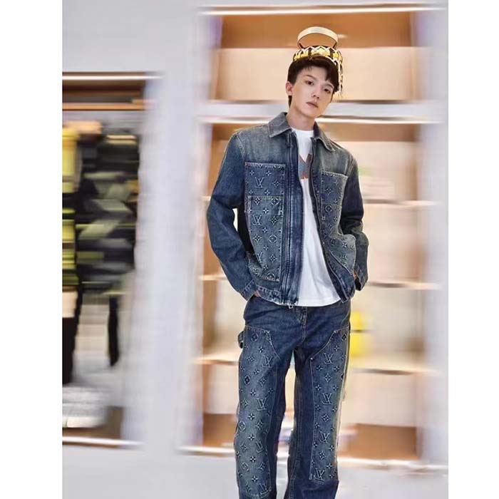 Louis Vuitton Men LV Workwear Denim Jacket Regular Fit Monogram Indigo Cotton 1ABJ7A