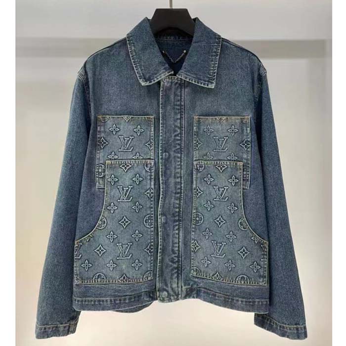 Louis Vuitton Men LV Workwear Denim Jacket Regular Fit Monogram Indigo Cotton 1ABJ7A