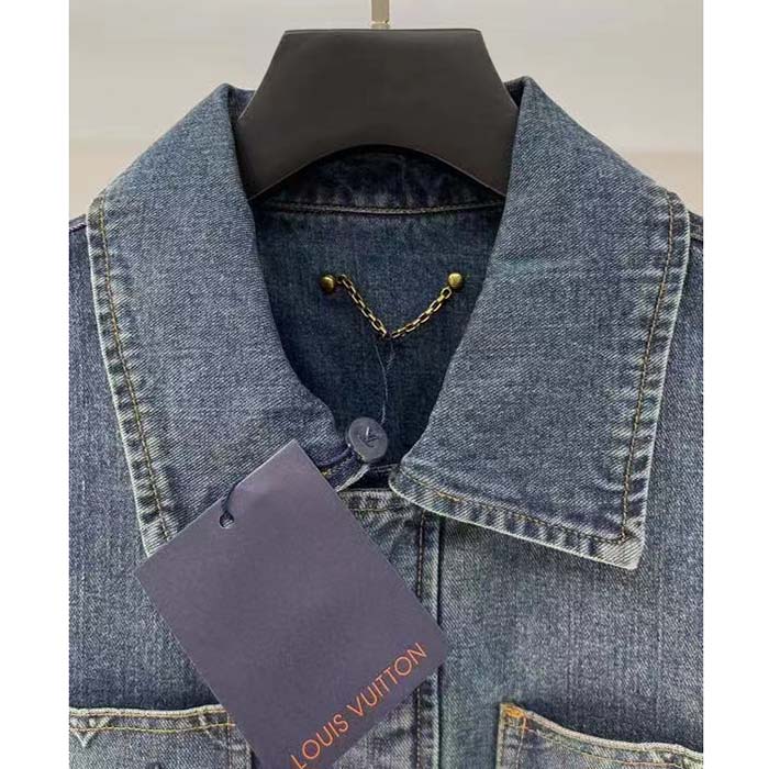 Louis Vuitton Men LV Workwear Denim Jacket Regular Fit Monogram Indigo Cotton 1ABJ7A