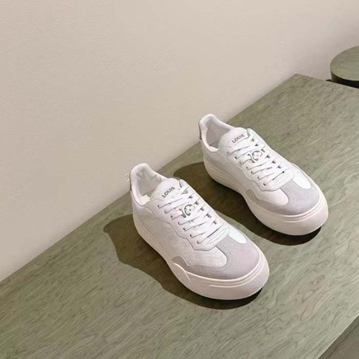 Louis Vuitton Unisex LV Groovy Platform Sneaker White Monogram Calf Leather 1ACHGK