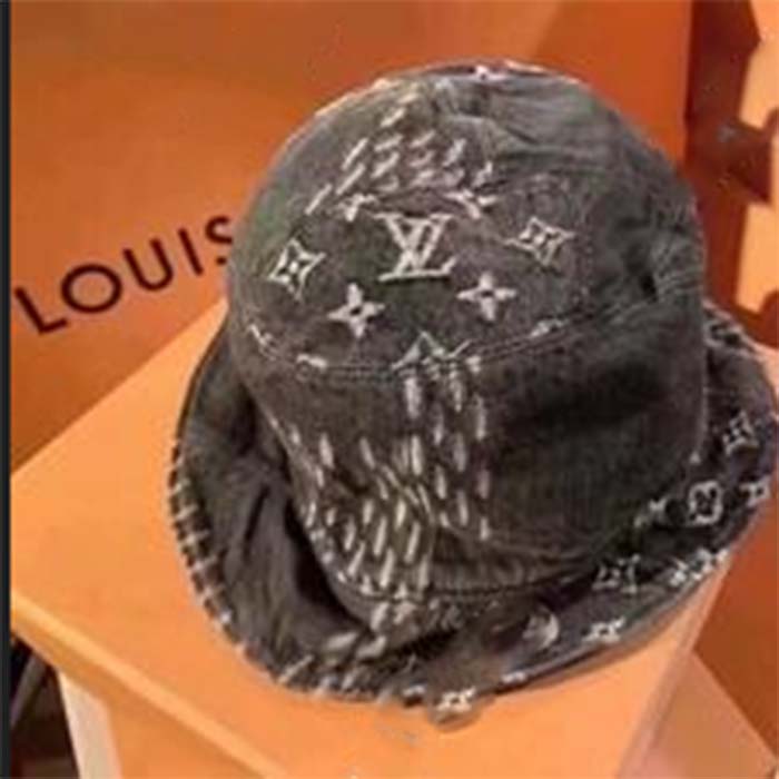 Louis Vuitton Unisex LV Monogram Jacquard Denim Bucket Hat Black Cotton