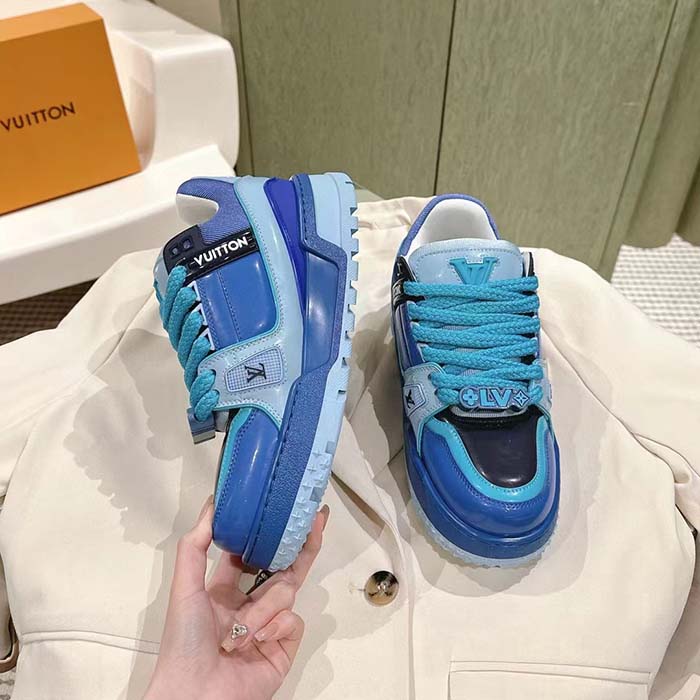 Louis Vuitton Unisex LV Trainer Maxi Sneaker Blue Lasered Monogram Canvas 1ACF7M