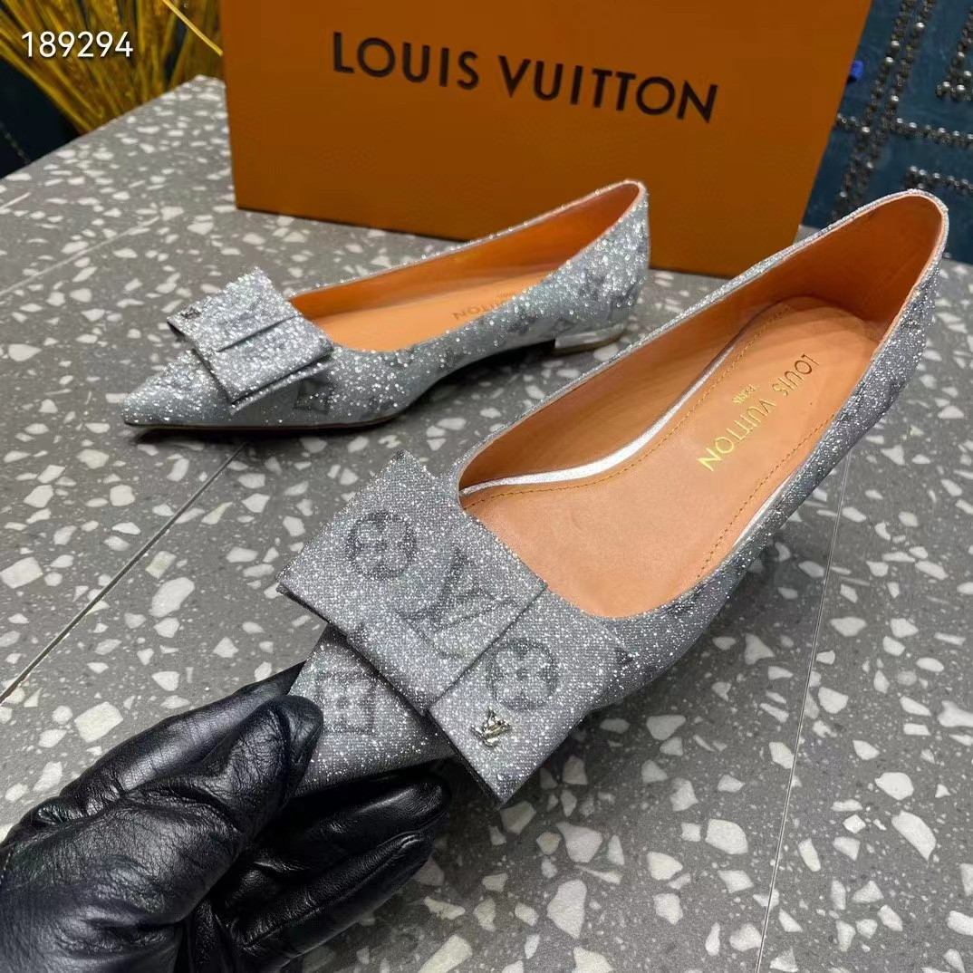 Louis Vuitton Women LV Blossom Flat Ballerina Grey Glitter Leather