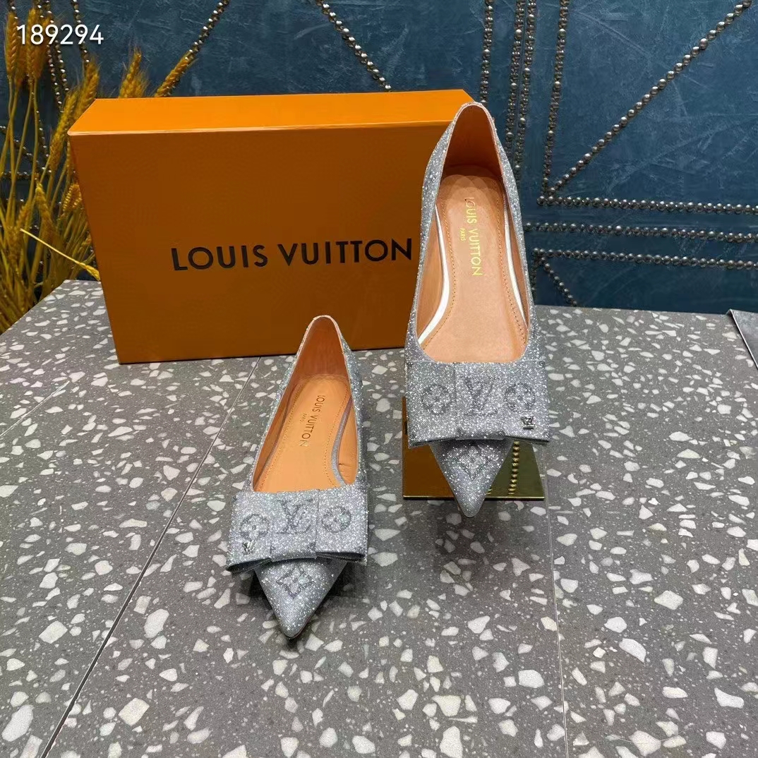 Louis Vuitton Women LV Blossom Flat Ballerina Grey Glitter Leather