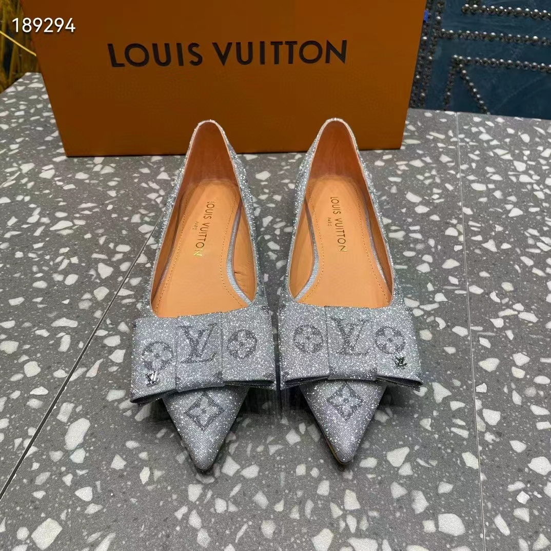 Louis Vuitton Women LV Blossom Flat Ballerina Grey Glitter Leather