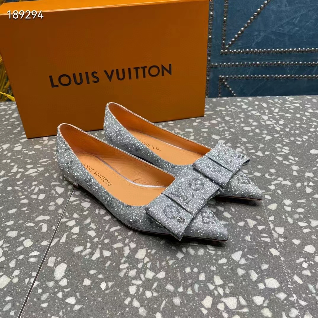 Louis Vuitton Women LV Blossom Flat Ballerina Grey Glitter Leather