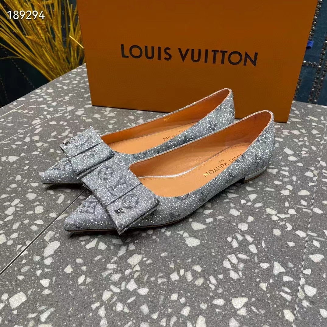 Louis Vuitton Women LV Blossom Flat Ballerina Grey Glitter Leather