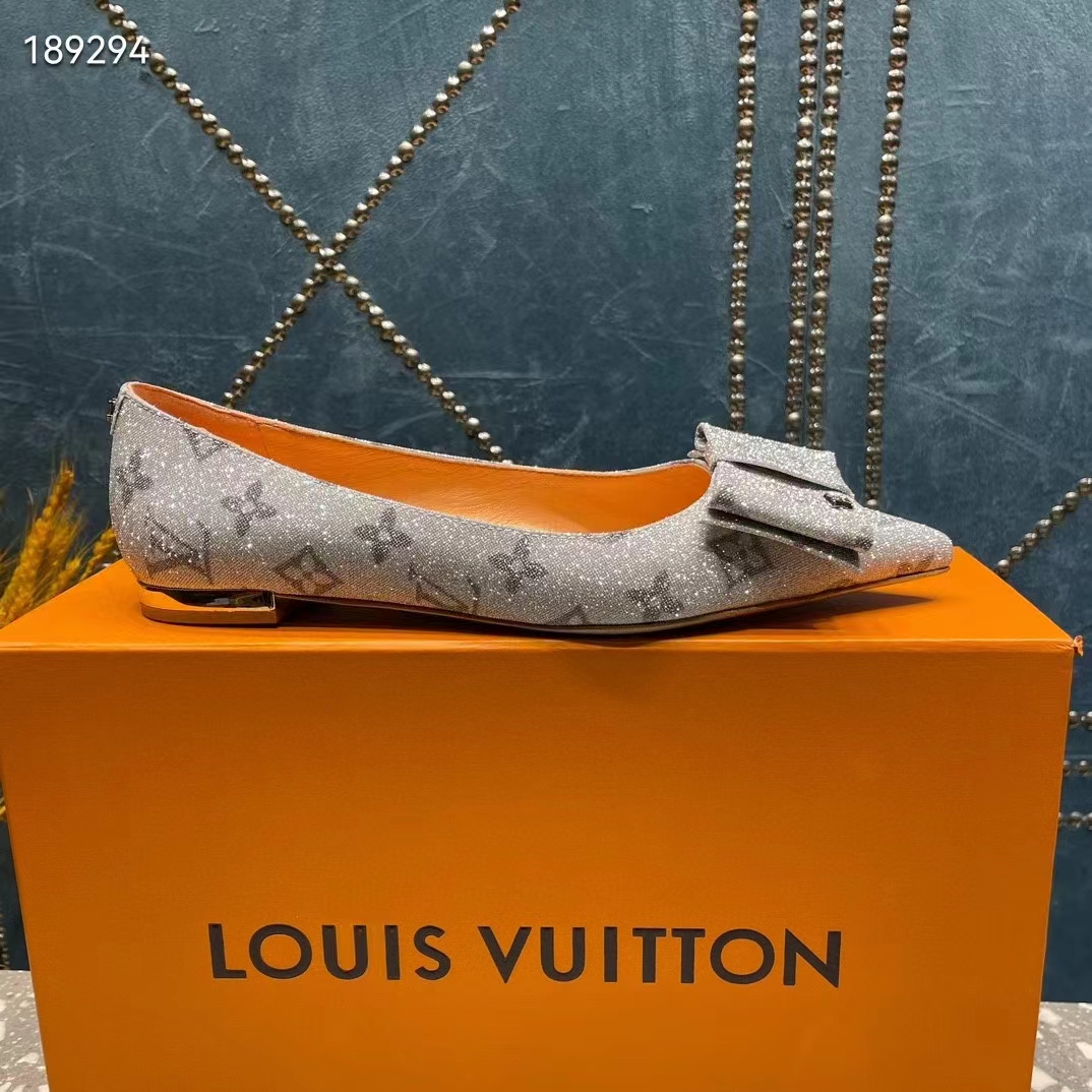 Louis Vuitton Women LV Blossom Flat Ballerina Grey Glitter Leather