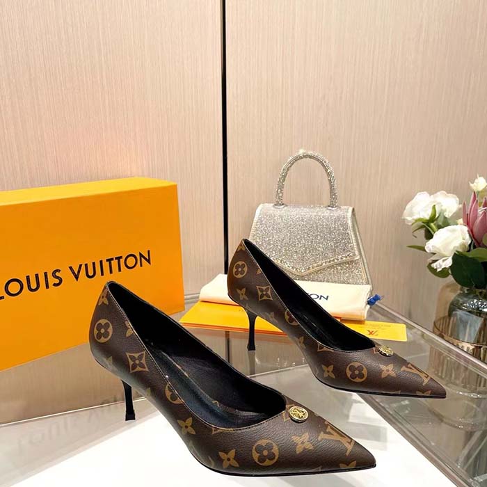 Louis Vuitton Women LV Blossom Pump Brown Monogram Flower Canvas 7.5 CM Heel