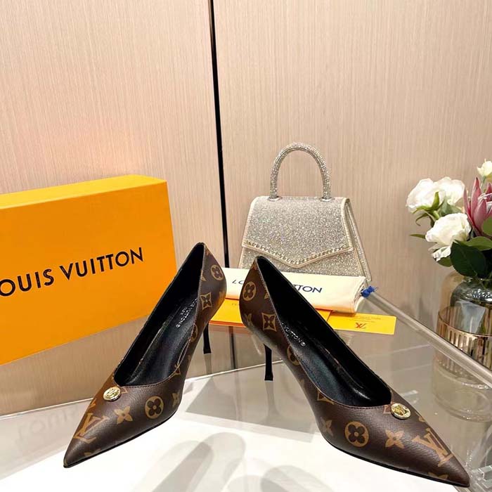 Louis Vuitton Women LV Blossom Pump Brown Monogram Flower Canvas 7.5 CM Heel