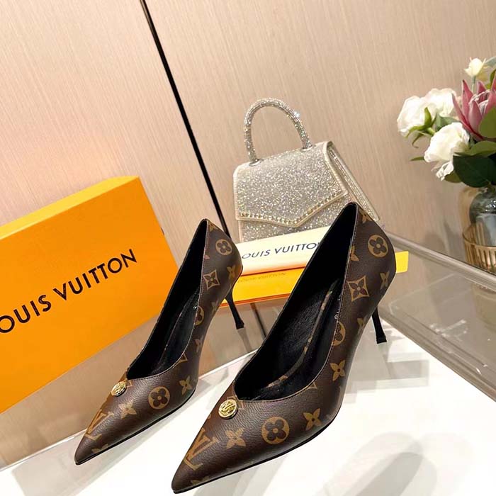 Louis Vuitton Women LV Blossom Pump Brown Monogram Flower Canvas 7.5 CM Heel