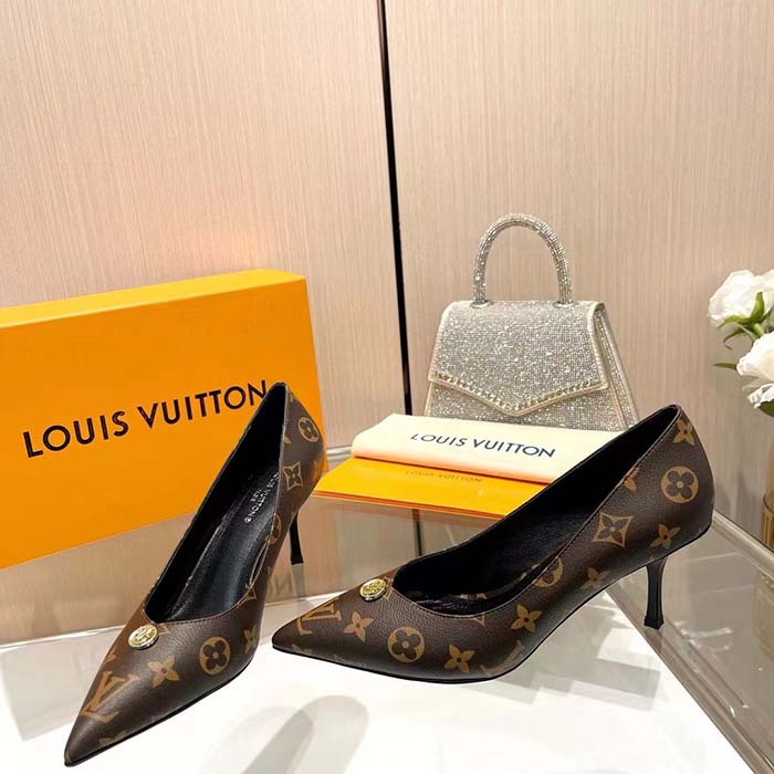 Louis Vuitton Women LV Blossom Pump Brown Monogram Flower Canvas 7.5 CM Heel