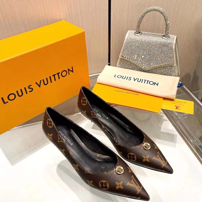 Louis Vuitton Women LV Blossom Pump Brown Monogram Flower Canvas Low Heel