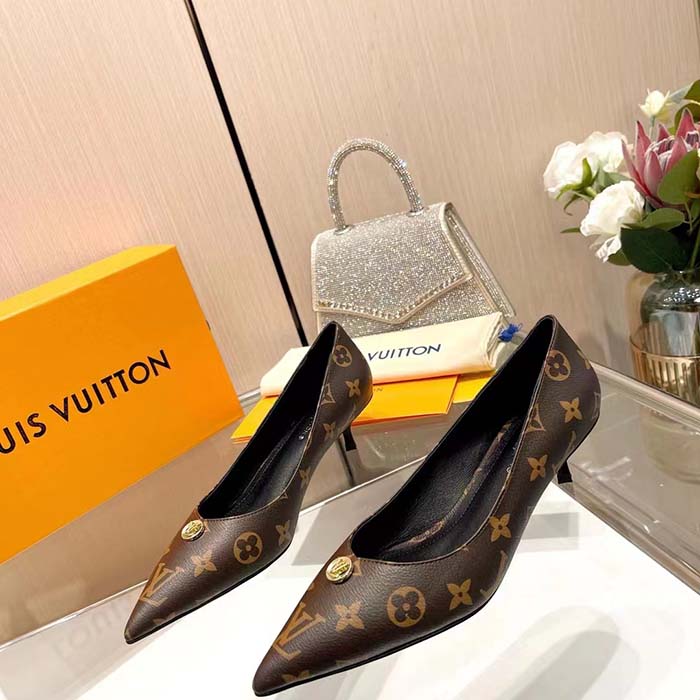 Louis Vuitton Women LV Blossom Pump Brown Monogram Flower Canvas Low Heel