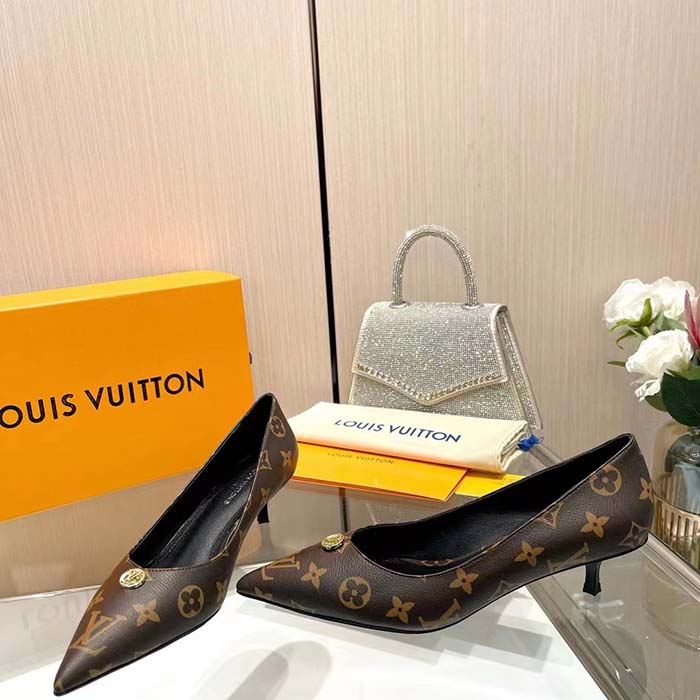 Louis Vuitton Women LV Blossom Pump Brown Monogram Flower Canvas Low Heel