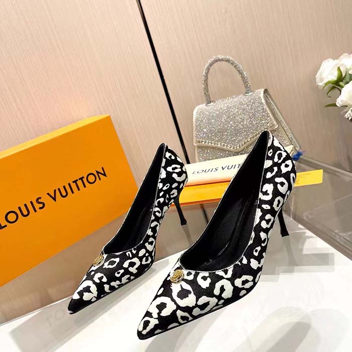 Louis Vuitton Women LV Blossom Pump Tawny Black White Hairy Calf Leather