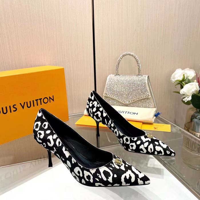 Louis Vuitton Women LV Blossom Pump Tawny Black White Hairy Calf Leather