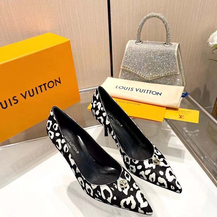 Louis Vuitton Women LV Blossom Pump Tawny Black White Hairy Calf Leather
