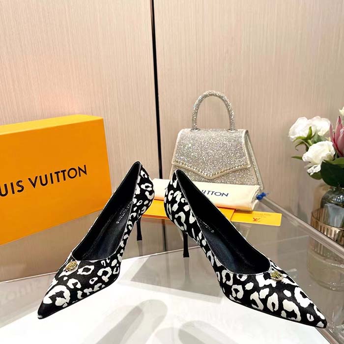 Louis Vuitton Women LV Blossom Pump Tawny Black White Hairy Calf Leather