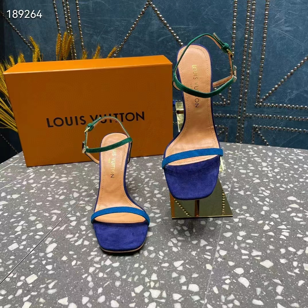 Louis Vuitton Women LV Blossom Sandal Blue Suede Baby Goat Leather 1ACA7J